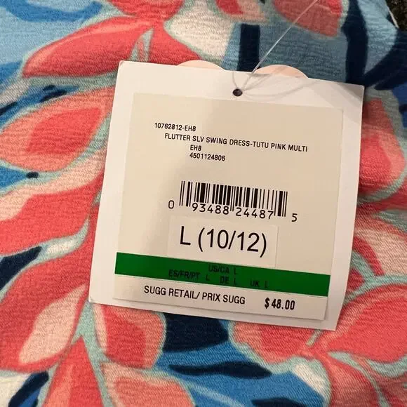 NWT Pappagallo Girls' Pink, Blue &White Floral Flutter Sleeve Dress - L (10/12) - Picture 10 of 10